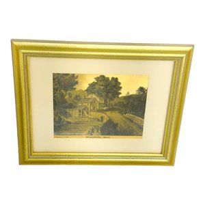 Currier and Ives England Roadside Mill 1974 Vintage Lithograph Foil Print 9x12
